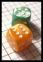 Dice : Dice - 6D Pipped - Green and Orange Satin - FA collection buy Dec 2010
